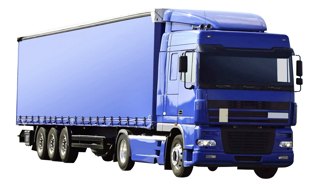 Blue European Style Semi Truck With Box Trailer Isolated PNG Image