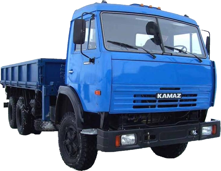Blue Kamaz Classic Flatbed Work Truck Front Three Quarter View PNG Image