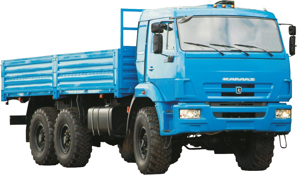 Blue Kamaz Flatbed Cargo Truck With Wooden Side Rails Isolated PNG Image