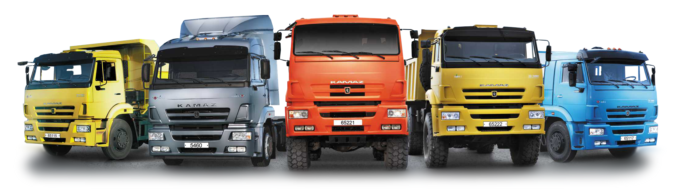 Colorful Lineup Of Yellow Blue Orange And White Cargo Trucks PNG Illustration