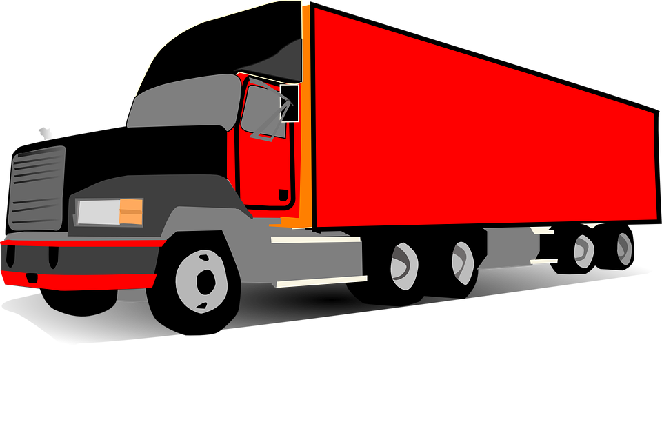 Red Box Trailer Semi Truck Cartoon Delivery Vehicle PNG Illustration