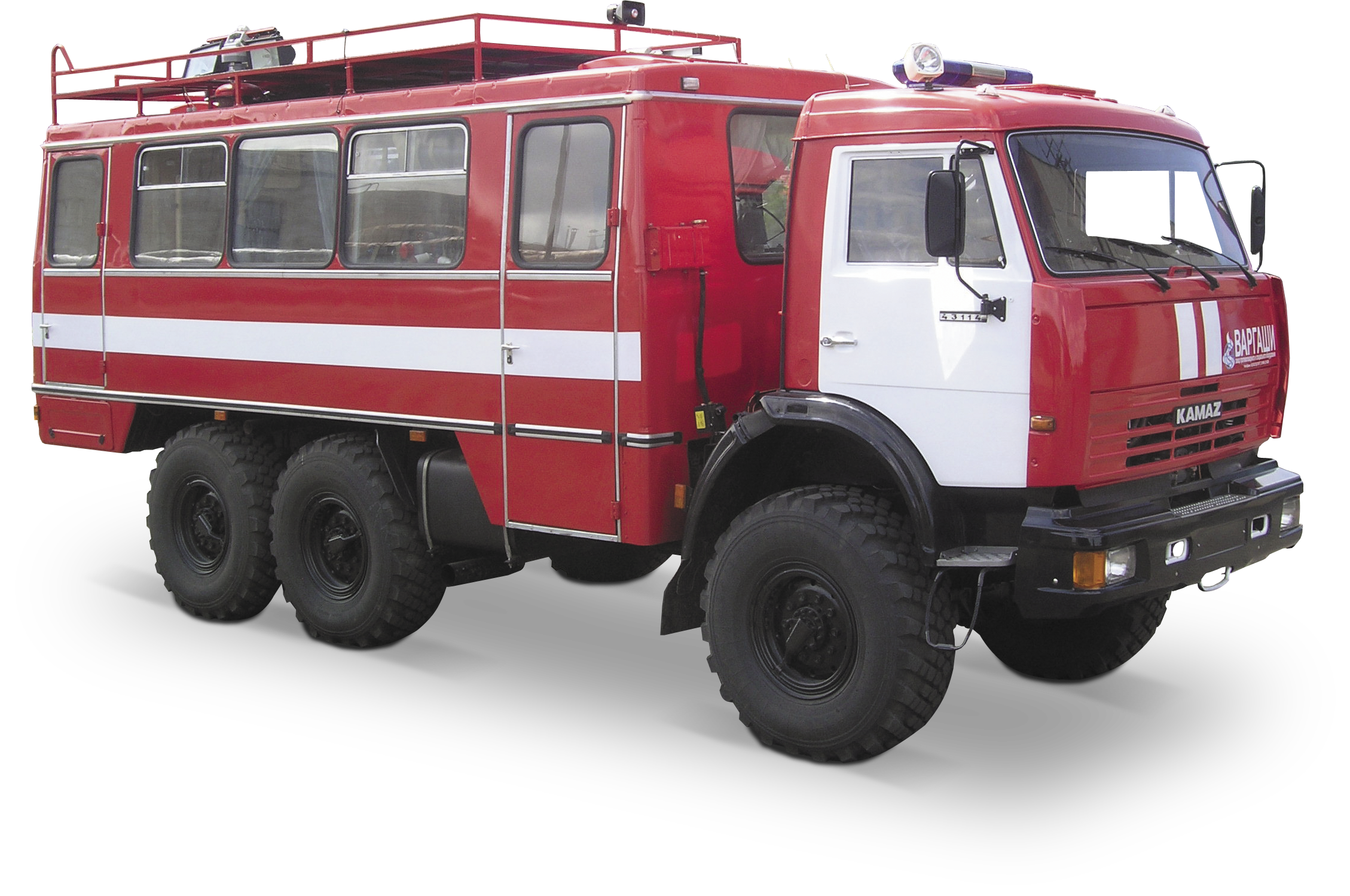 Red Kamaz Fire Engine Truck With Roof Ladder And Rescue Gear PNG Illustration