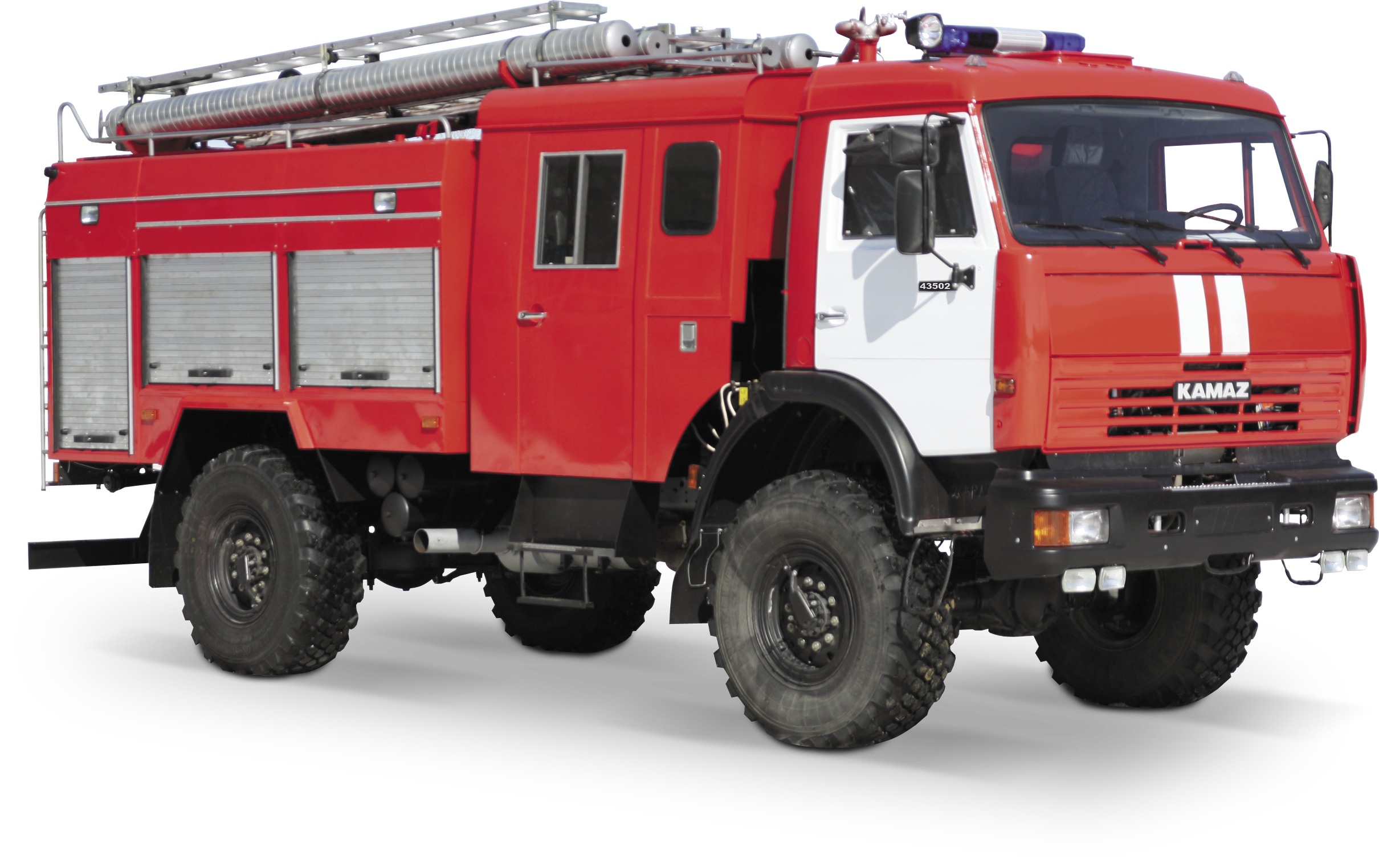 Red Kamaz Firefighting Rescue Engine Truck Side View PNG Vehicle Illustration