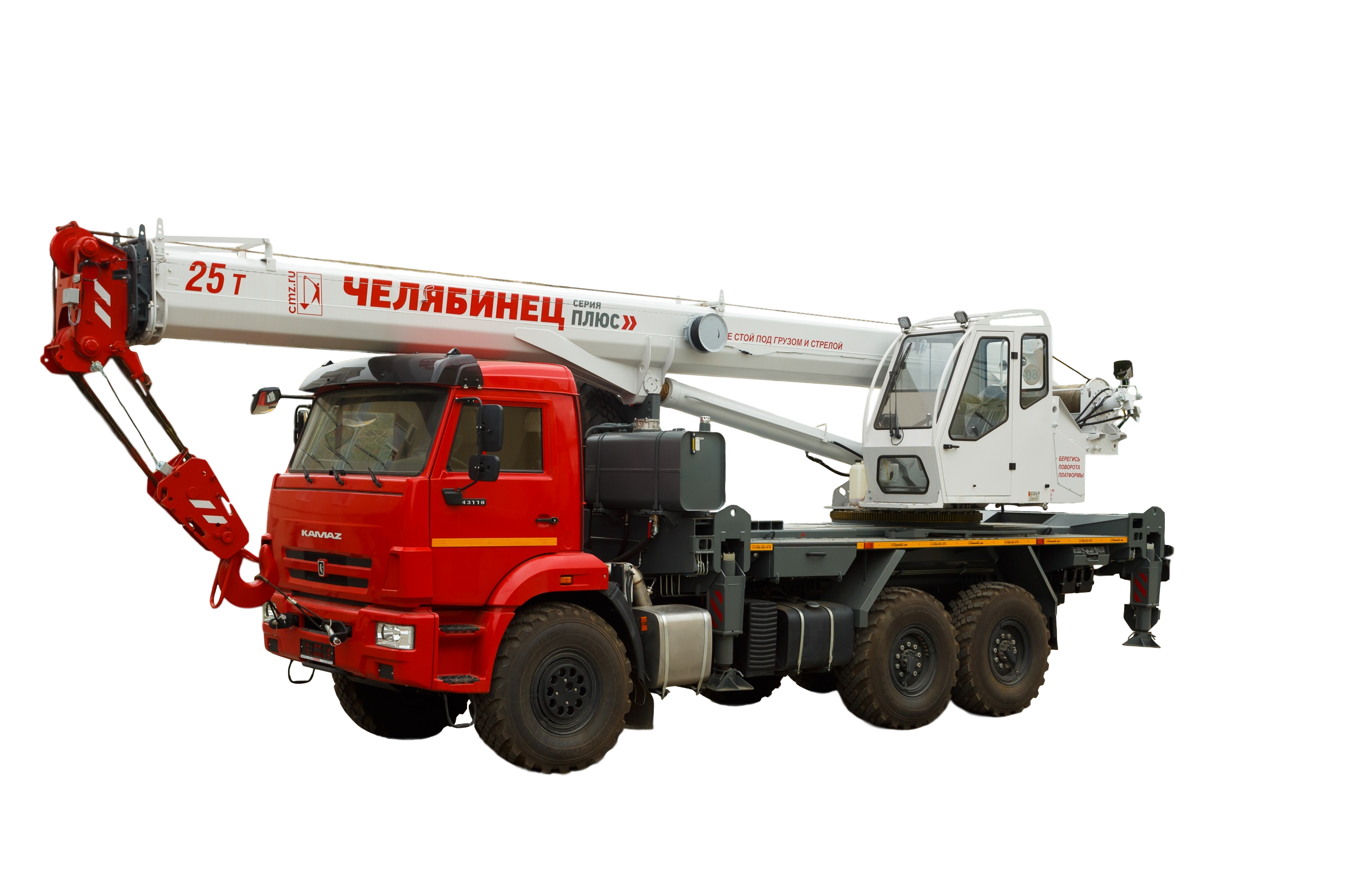 Red Kamaz Mobile Truck Mounted Crane Construction Vehicle PNG Graphic