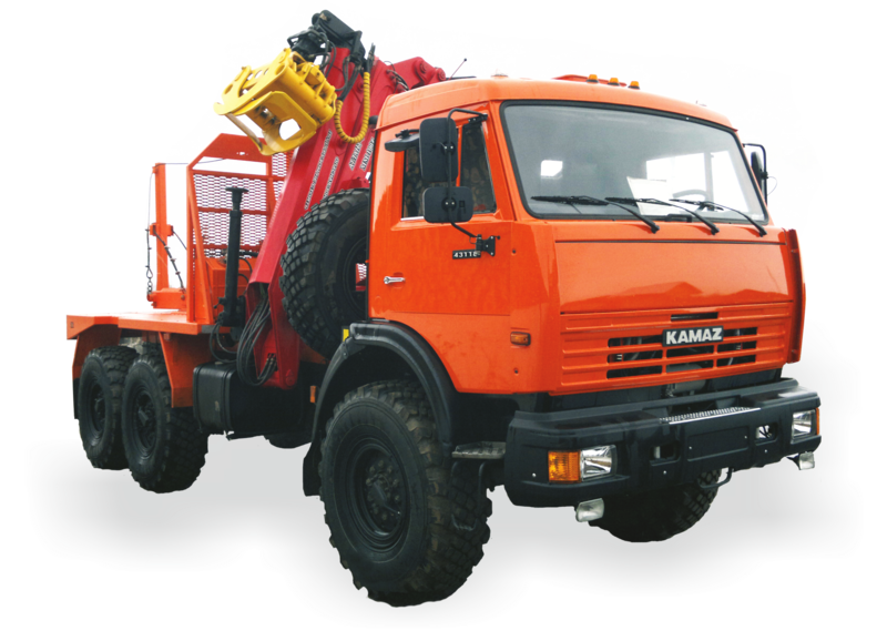 Red Kamaz Off Road Recovery Truck With Rear Crane PNG Vehicle Graphic