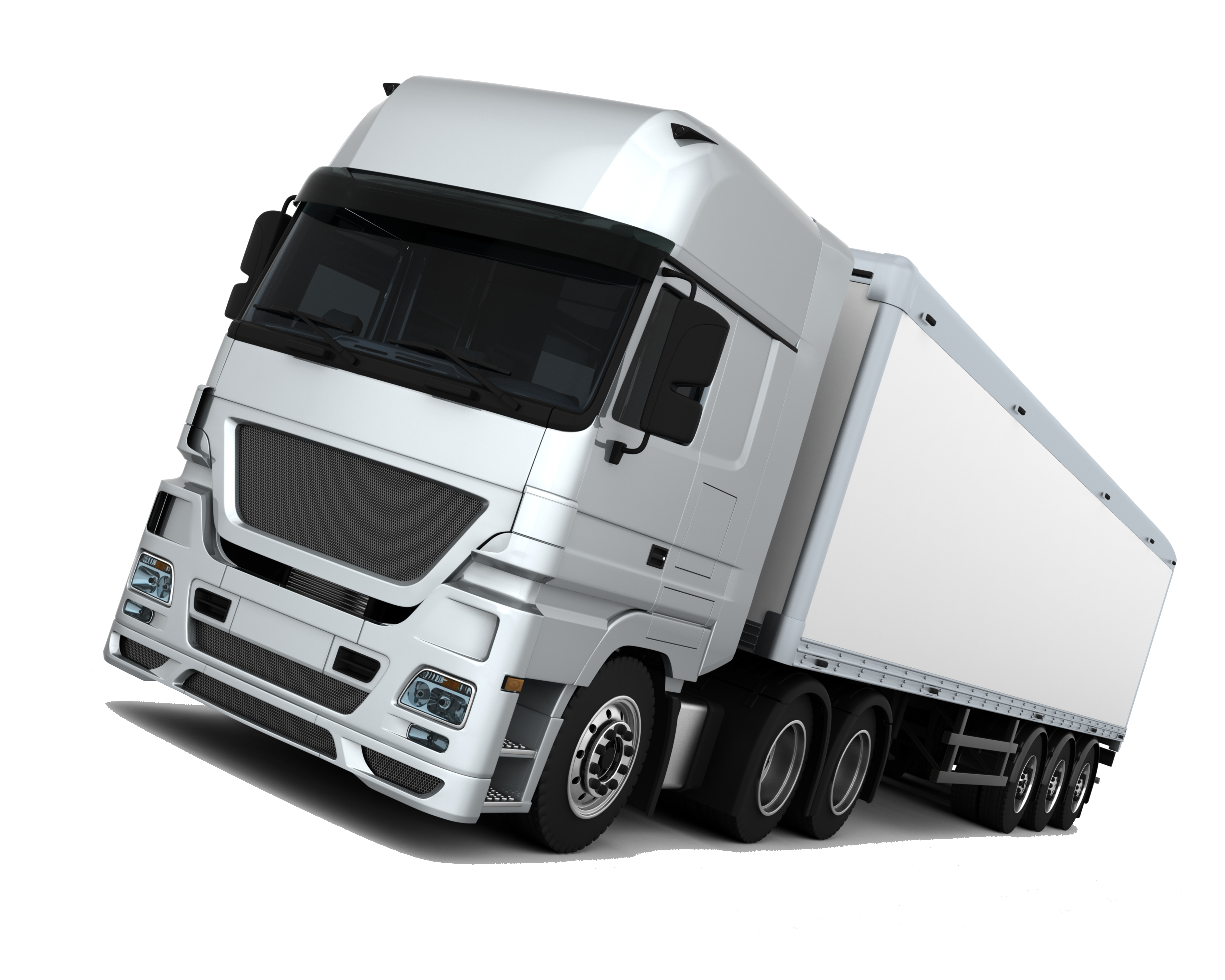 Silver European Semi Truck Tractor With Gray Trailer Isolated PNG Image