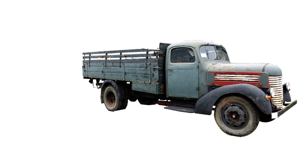 Vintage Blue Kamaz Flatbed Utility Truck With Cab Isolated PNG Image