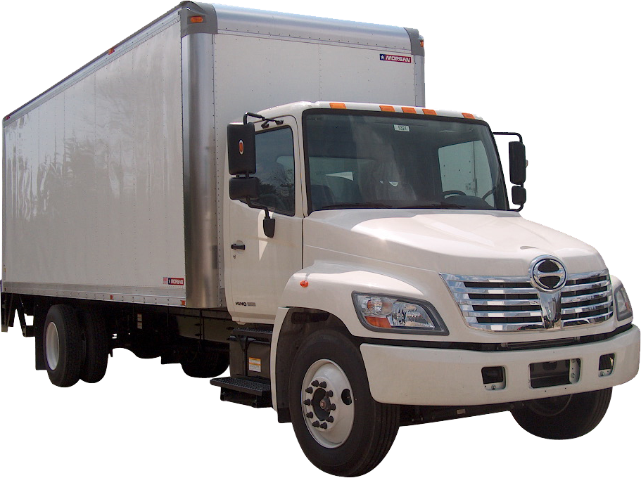 White Kamaz Medium Duty Box Truck Front Three Quarter View PNG Photo