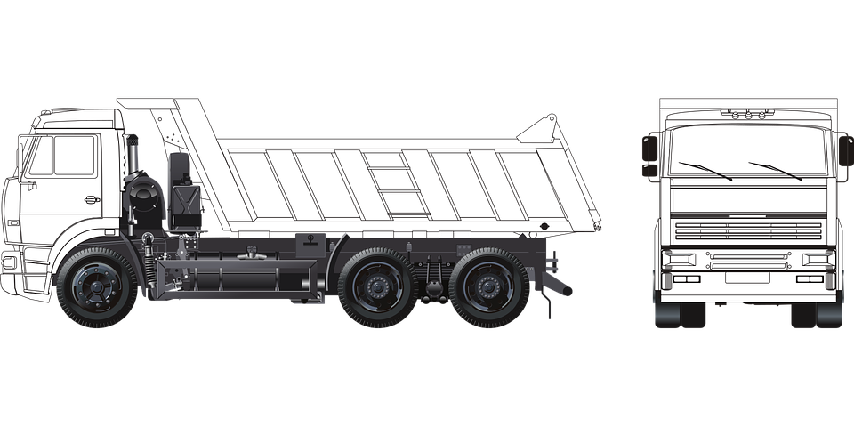 White Kamaz Three Axle Dump Truck Side And Front View PNG Outline