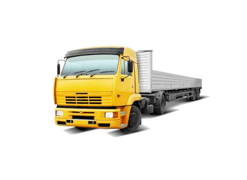 Yellow Kamaz Flatbed Cargo Truck With Open Rear Deck PNG Vehicle Graphic