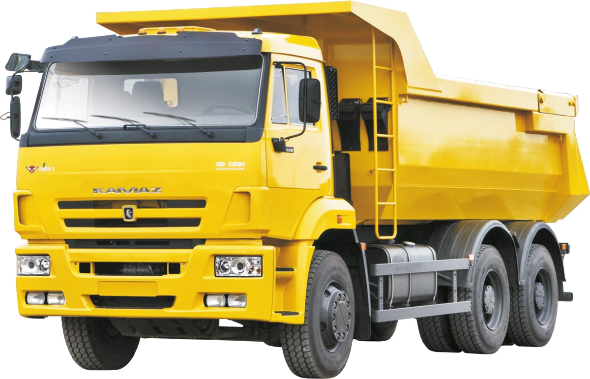 Yellow Kamaz Heavy Duty Tipper Dump Truck Isolated PNG Image