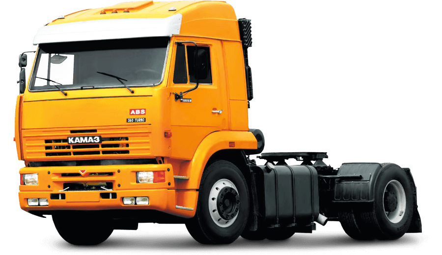 Yellow Kamaz Semi Truck Tractor Unit With Black Chassis PNG Illustration