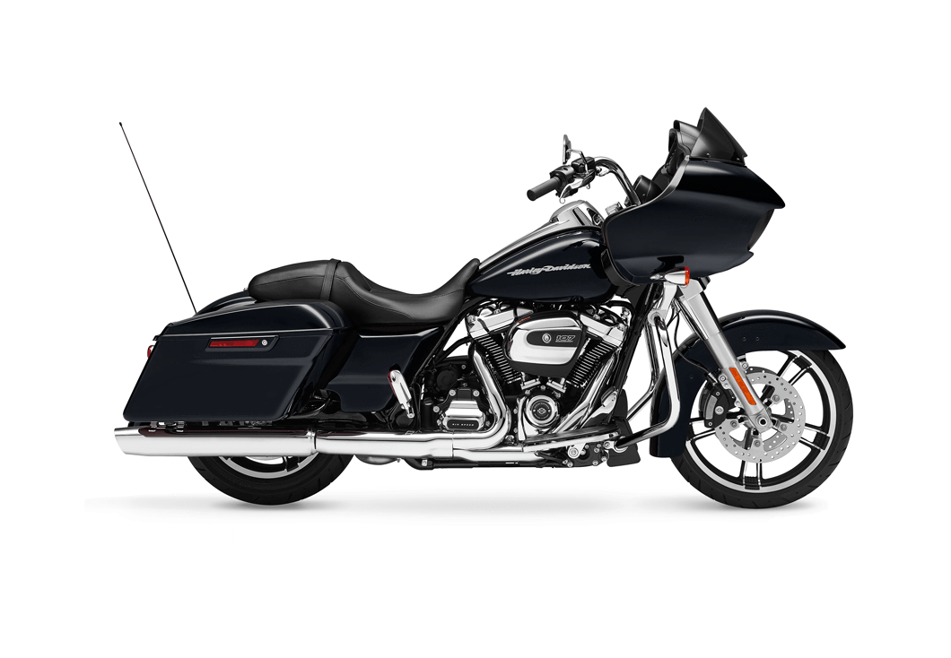 Black Harley Davidson Touring Bagger With Fairing And Side Cases PNG Graphic
