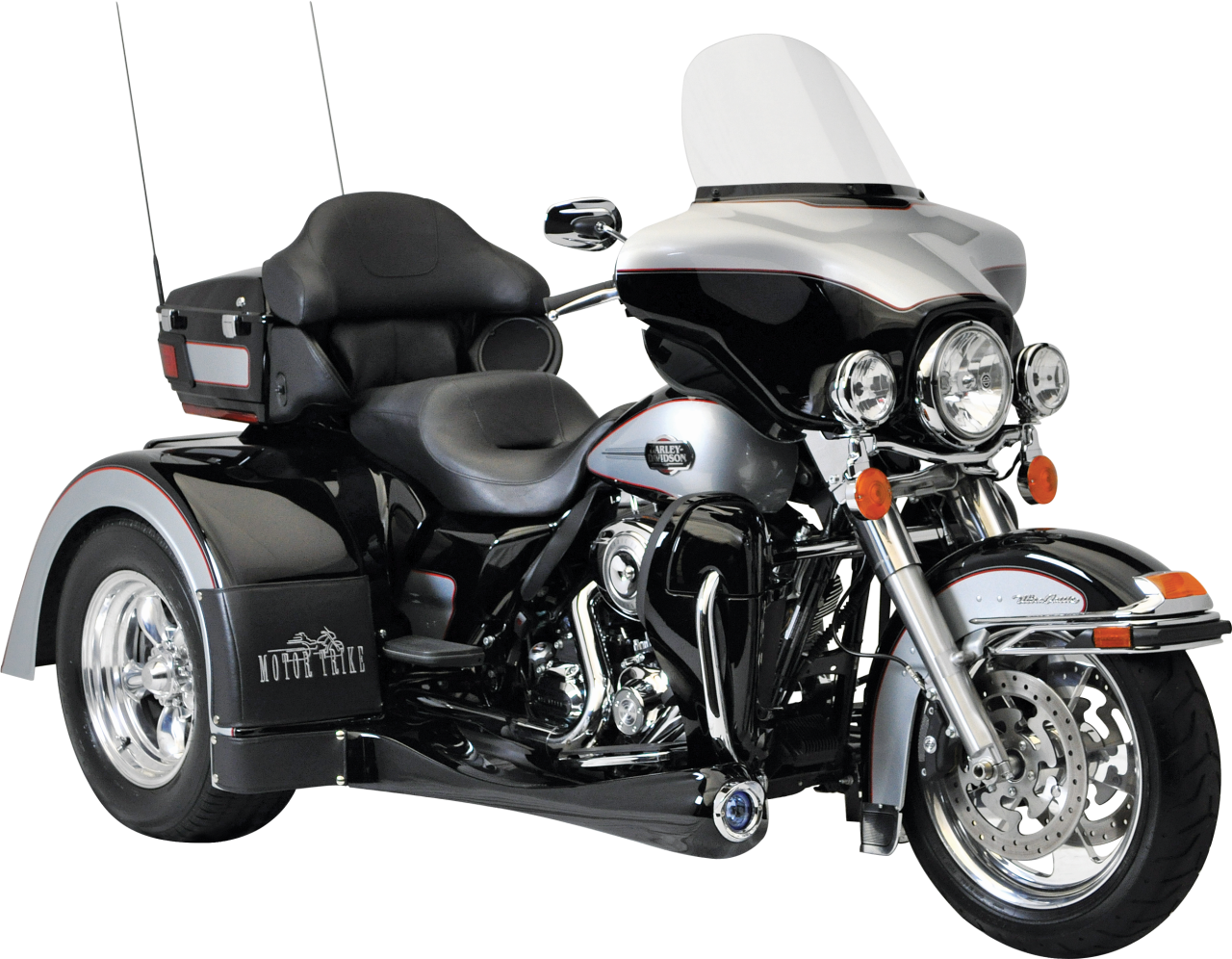 Black Harley Davidson Touring Trike With Windshield And Storage PNG Illustration