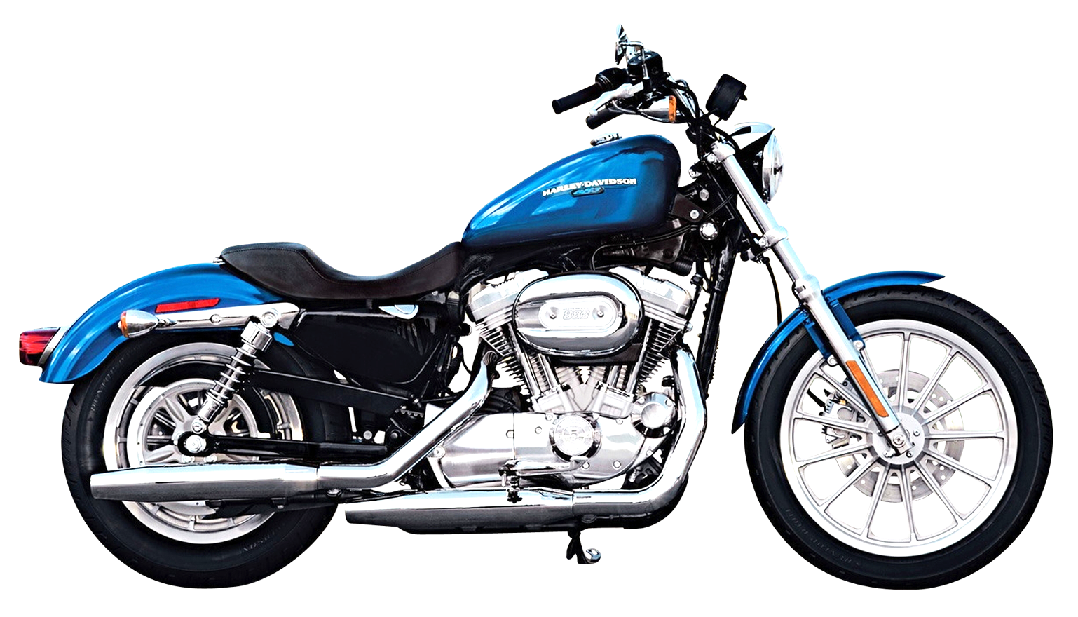 Blue Harley Davidson Sportster Cruiser With Chrome Engine PNG Illustration