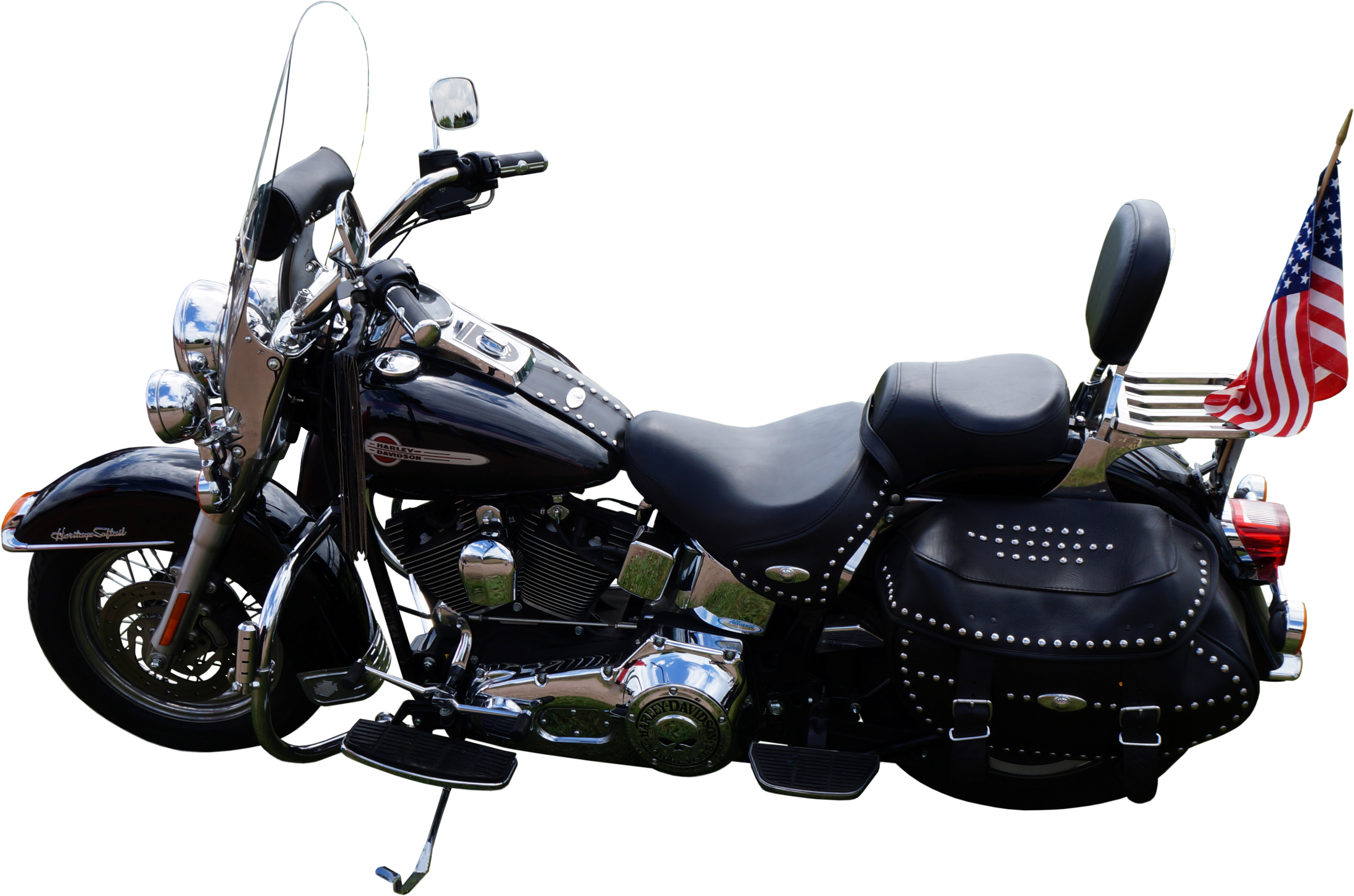 Blue Harley Davidson Touring Motorcycle With American Flag Detail PNG Image
