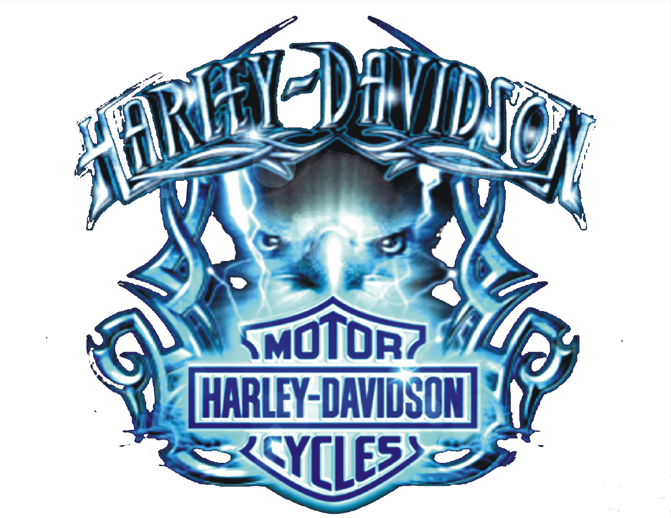 Blue Ornate Harley Davidson Motor Cycles Logo With Eagle Details PNG Artwork