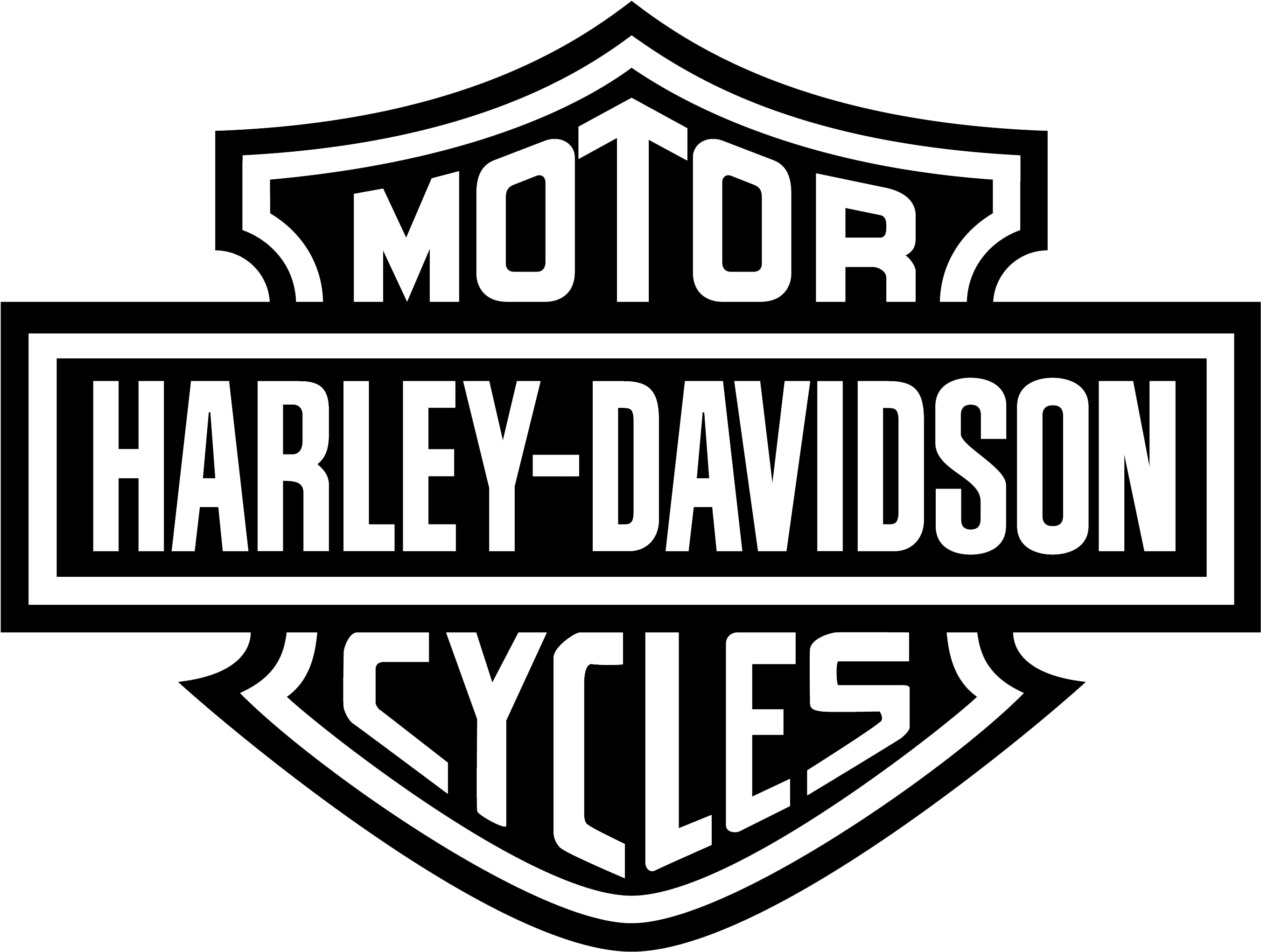 Harley Davidson Motor Cycles Black And White Shield Logo PNG Artwork