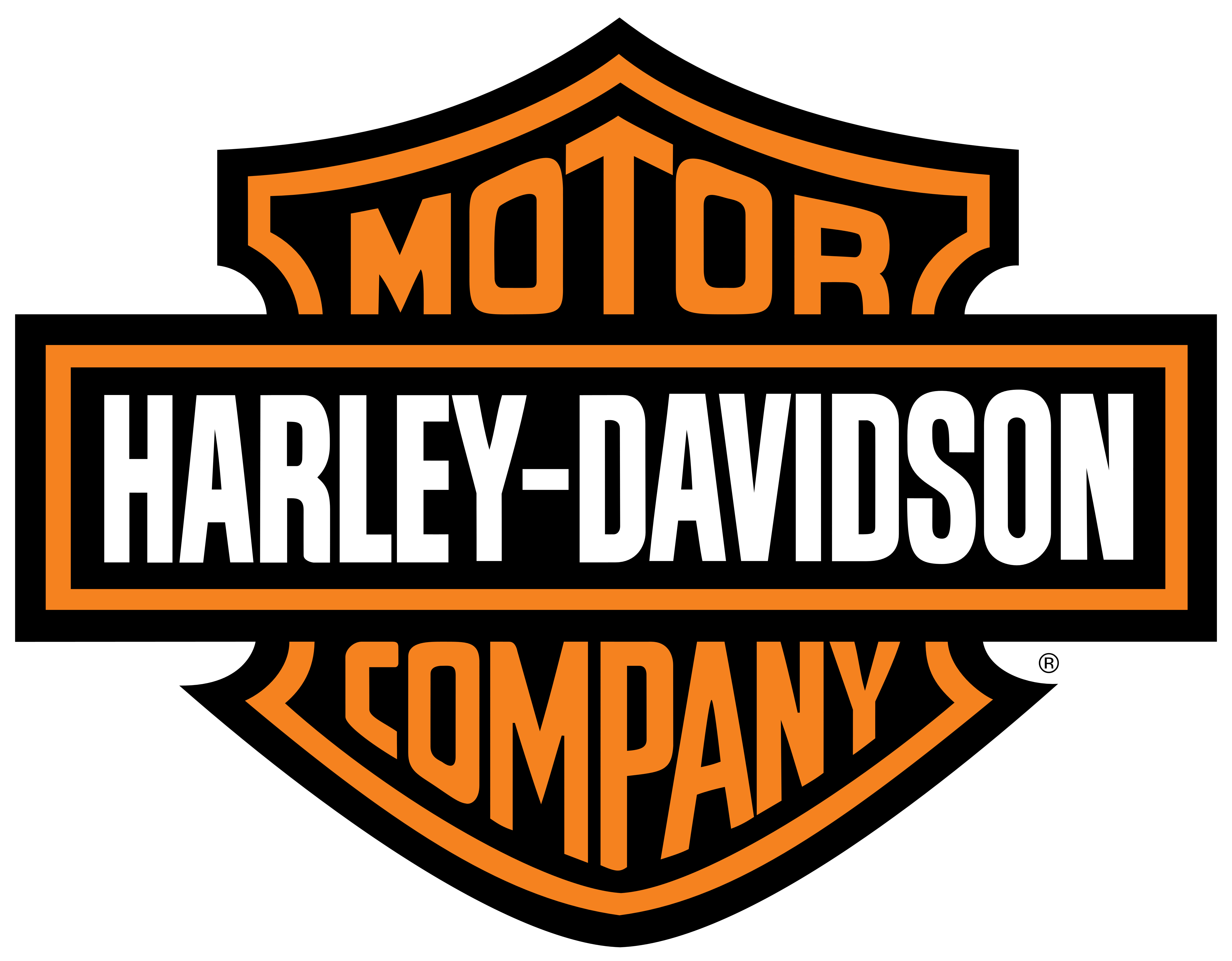 Orange And Black Harley Davidson Motor Company Shield Logo PNG Artwork