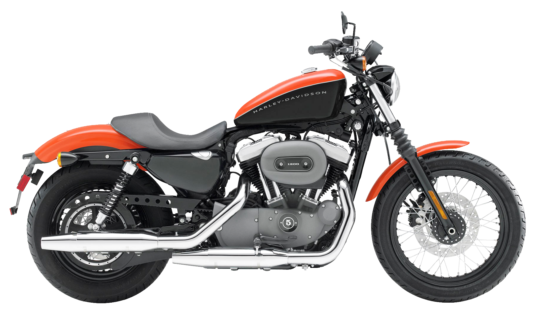 Orange And Gray Harley Davidson Cruiser With Chrome Exhaust PNG Motorcycle Image