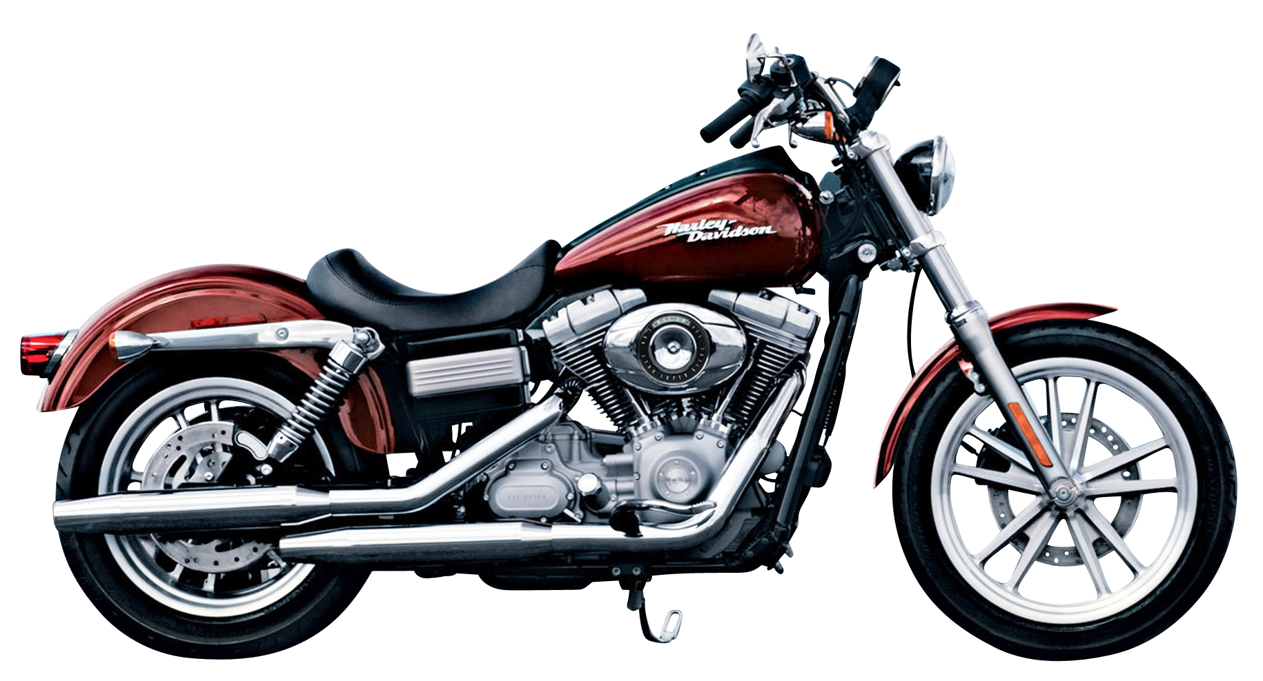 Red And White Harley Davidson Chopper Motorcycle Side View PNG Image