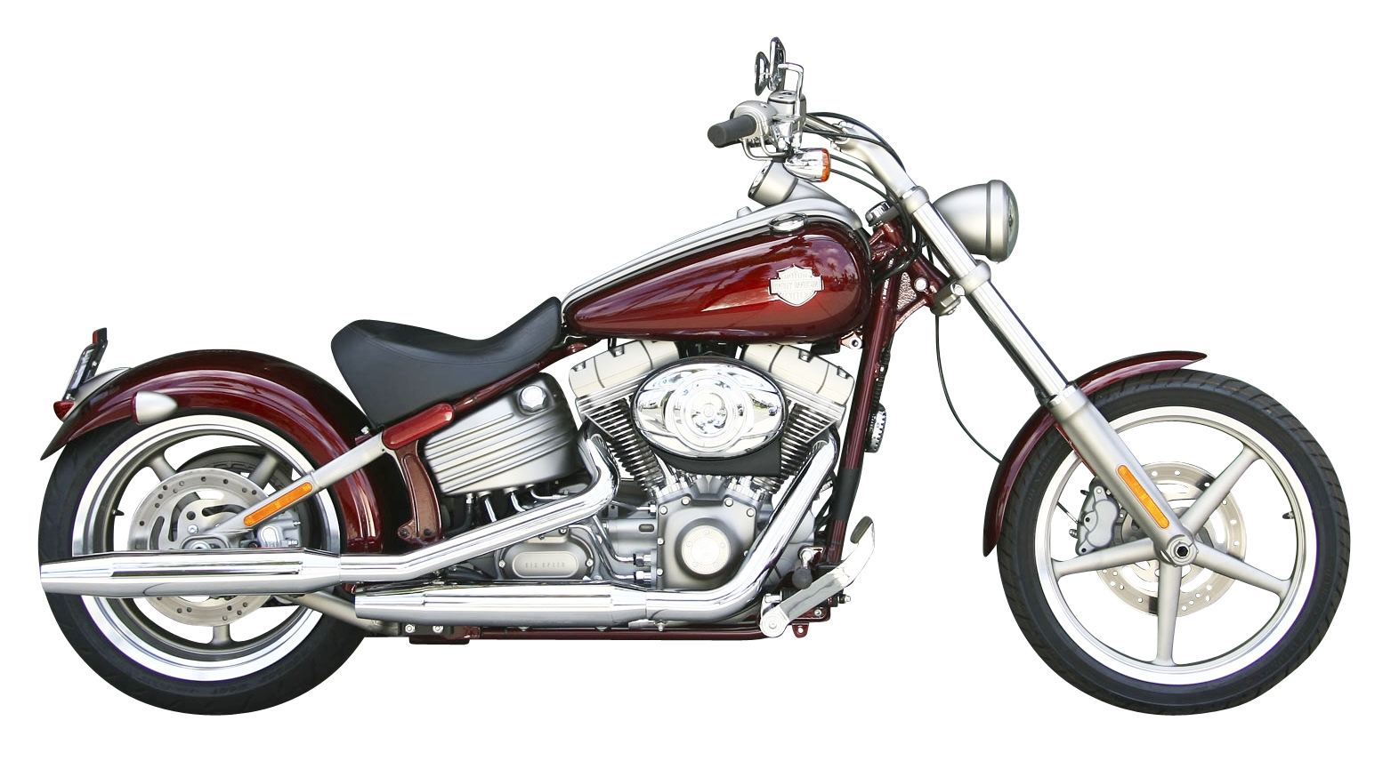 Red And White Harley Davidson Softail Chopper With Chrome Fork PNG Image