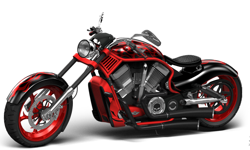 Red Custom Harley Davidson Chopper With Matching Red Wheels PNG Motorcycle Graphic