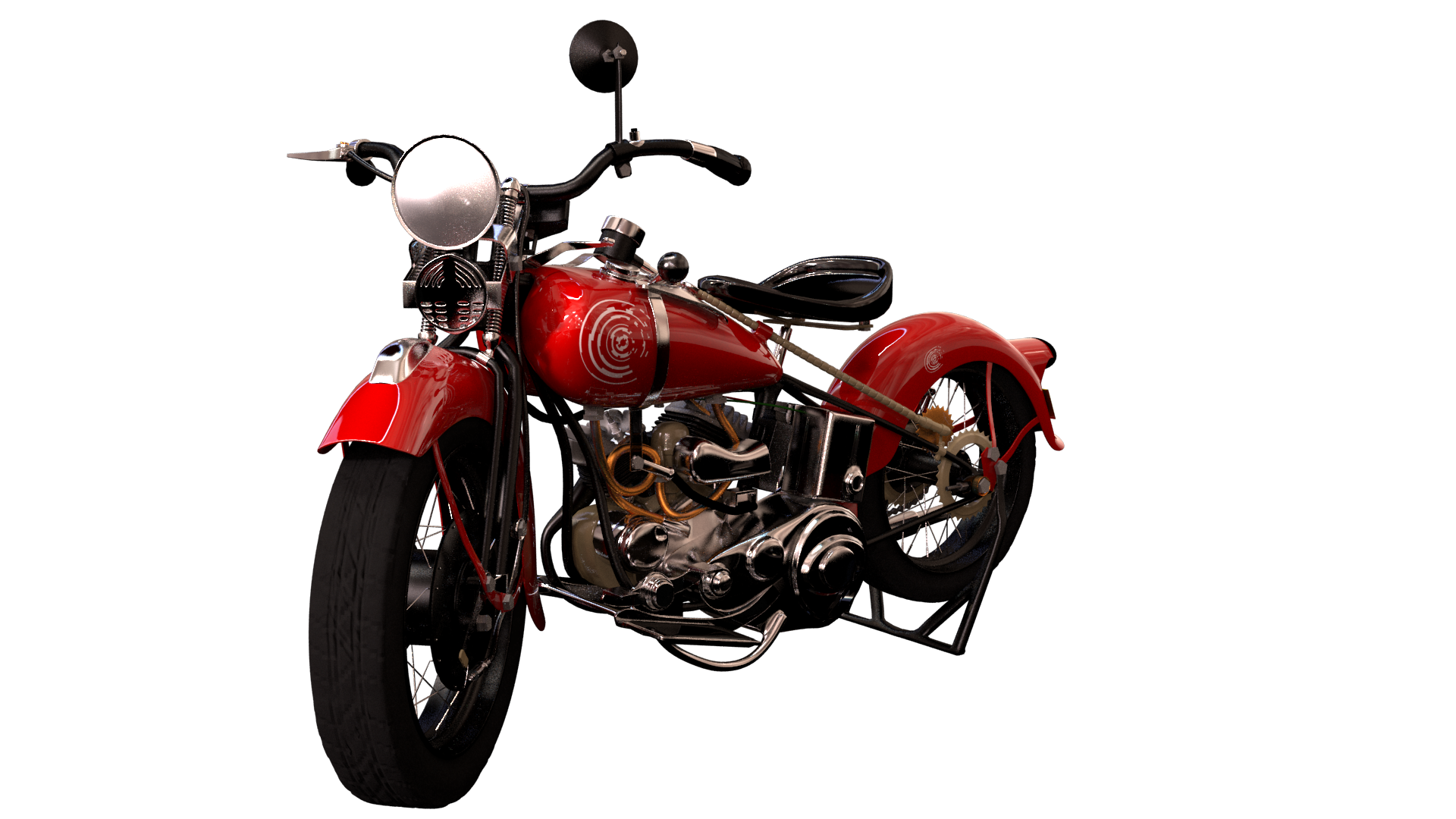 Red Harley Davidson Antique Motorcycle With Vintage Frame PNG Photo