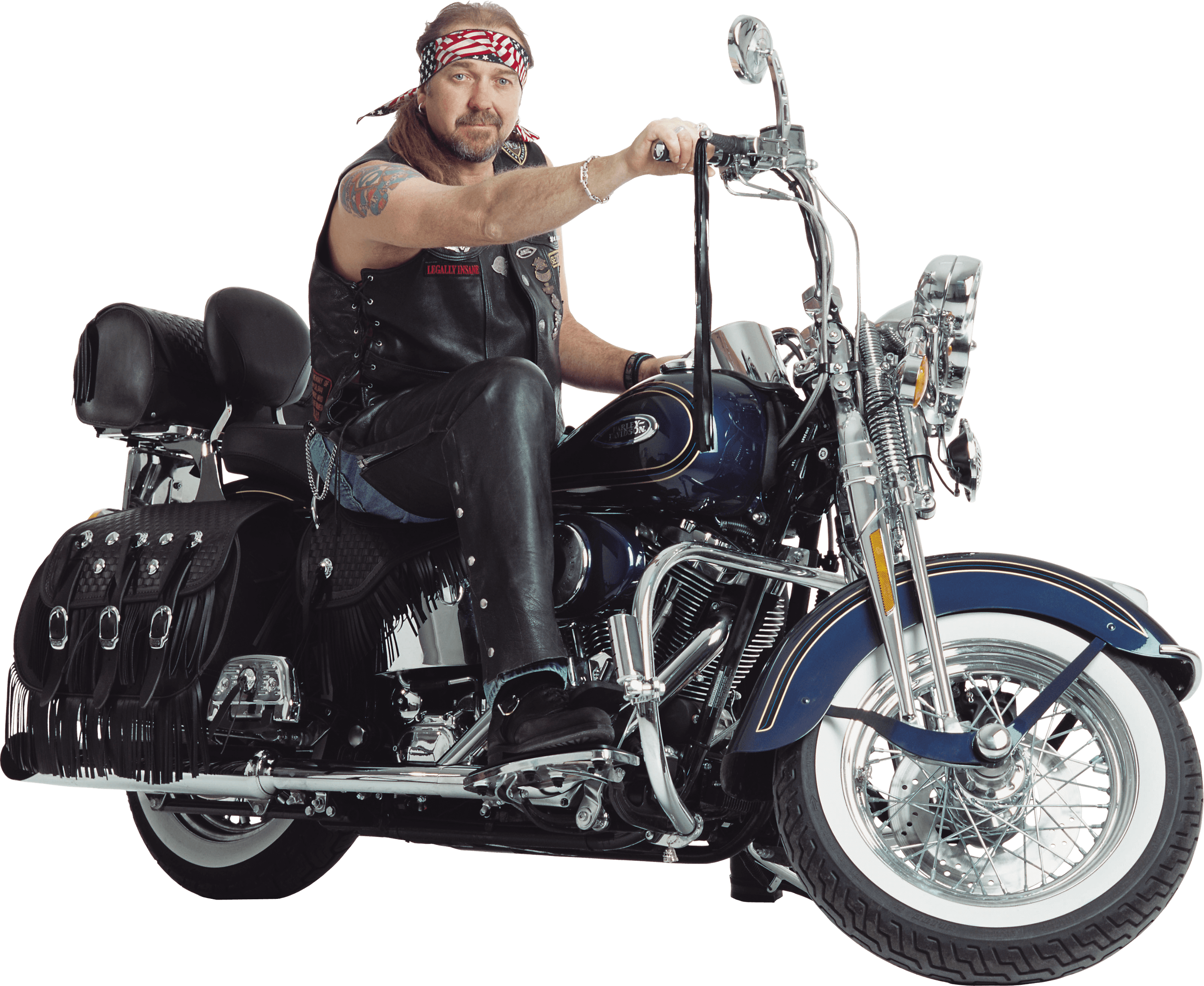 Rider Sitting On Blue Harley Davidson Touring Motorcycle PNG Illustration