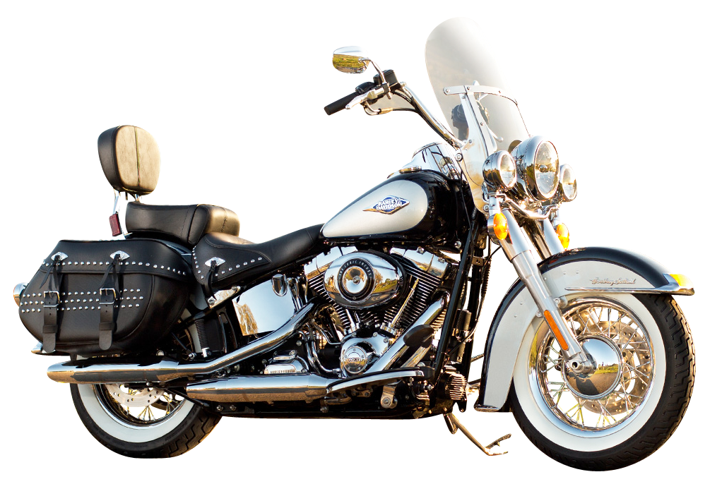 Silver And Gold Harley Davidson Cruiser With Windshield And Saddlebags PNG Image