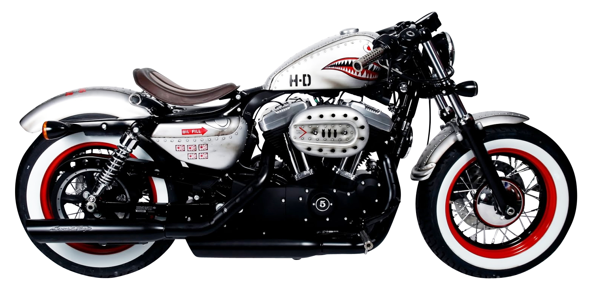 White Harley Davidson Classic Cruiser With Red Fuel Tank PNG Motorcycle Photo
