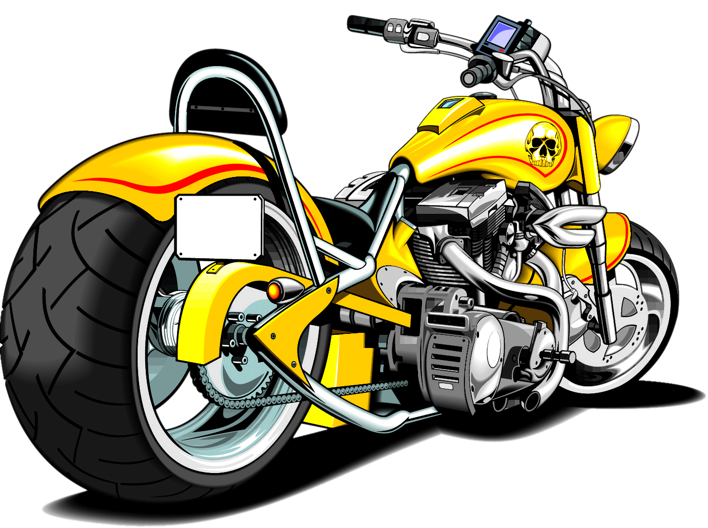 Yellow Custom Harley Davidson Motorcycle Cartoon With Flame Graphics PNG Illustration