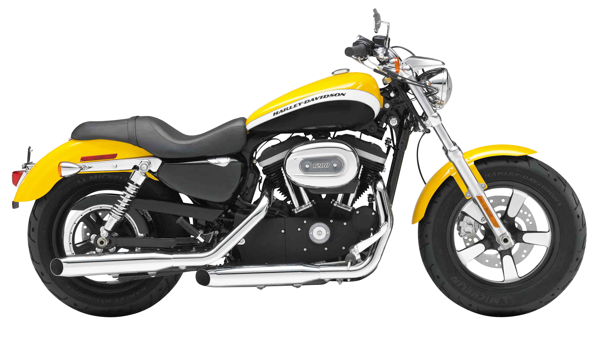 Yellow Harley Davidson Sportster Cruiser With Chrome Exhaust PNG Image