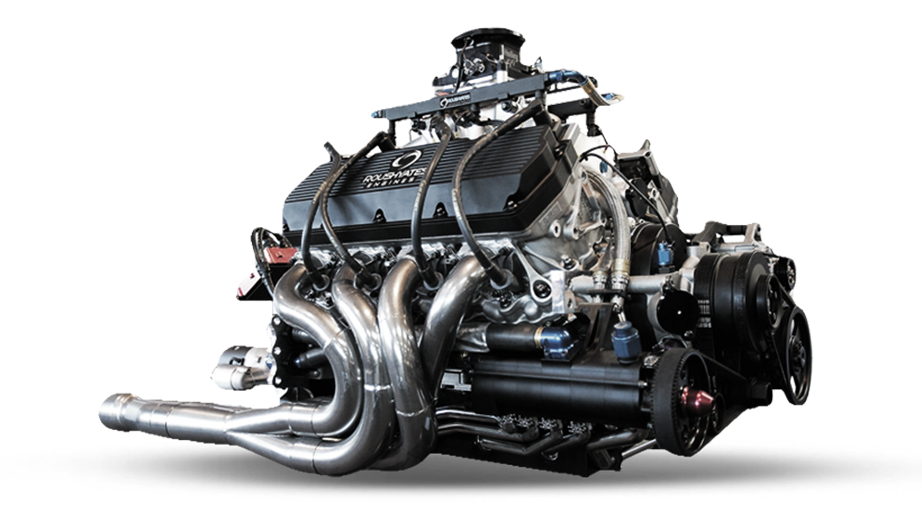 Polished V8 Engine with Stainless Headers