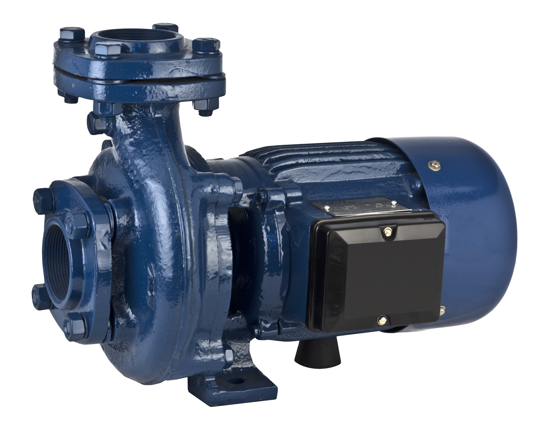 Blue Electric Motor And Industrial Water Pump Isolated PNG Product Image
