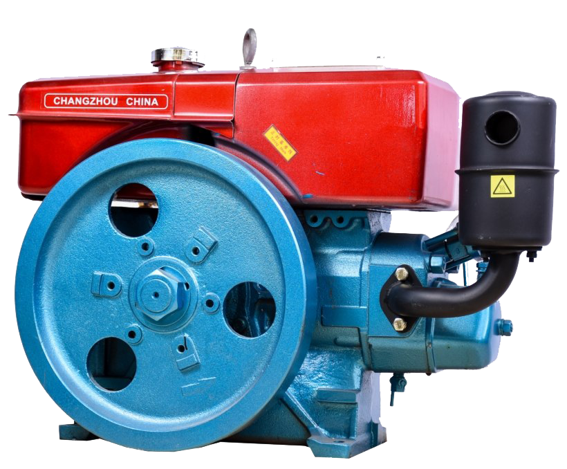Single Cylinder Diesel Engine with Blue Flywheel