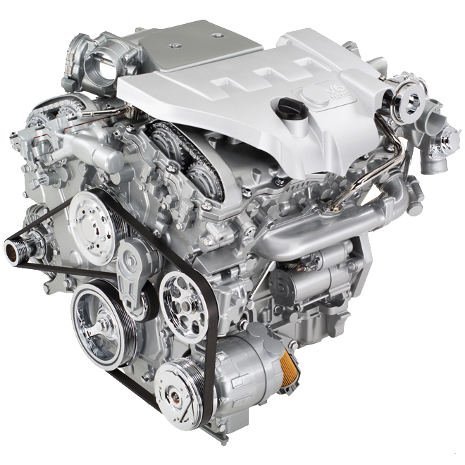 Compact Silver Four Cylinder Car Engine With Plastic Cover PNG Photo