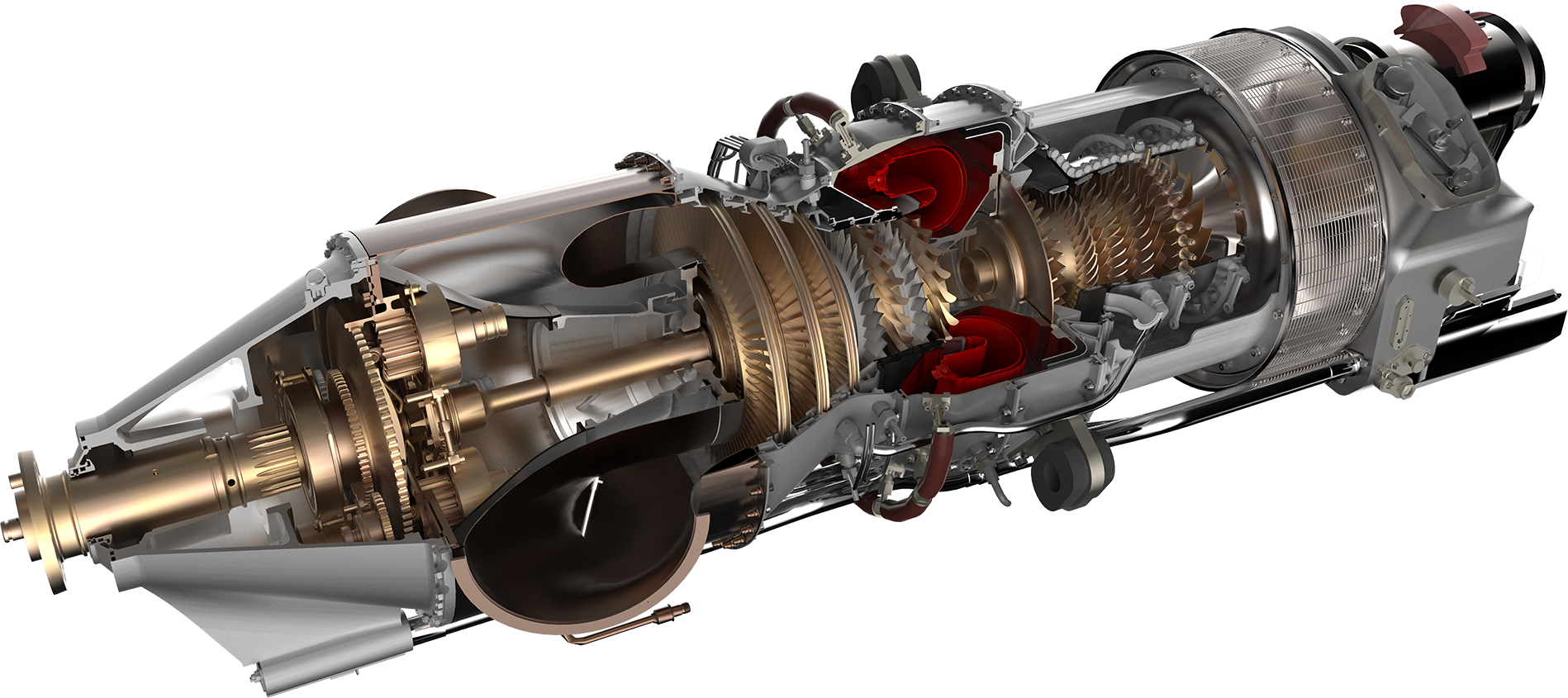 Cutaway Jet Turbine Engine With Visible Internal Compressor Stages PNG Illustration