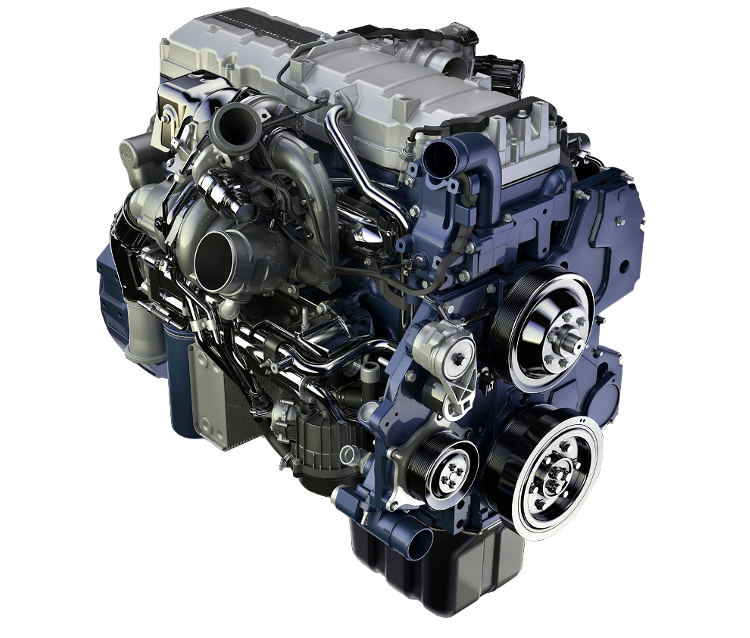 Dark Blue Diesel Engine Assembly With Exposed Belts PNG Product Image