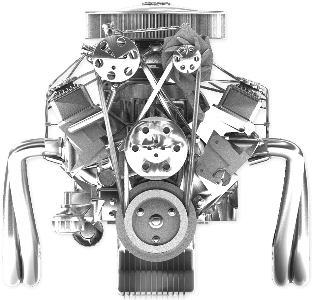Front View Engine Technical Drawing With Visible Pulleys PNG Diagram