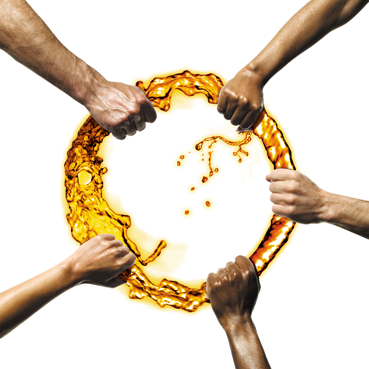 Hands Joining Around Golden Chain Symbolizing Mechanical Teamwork PNG Photo