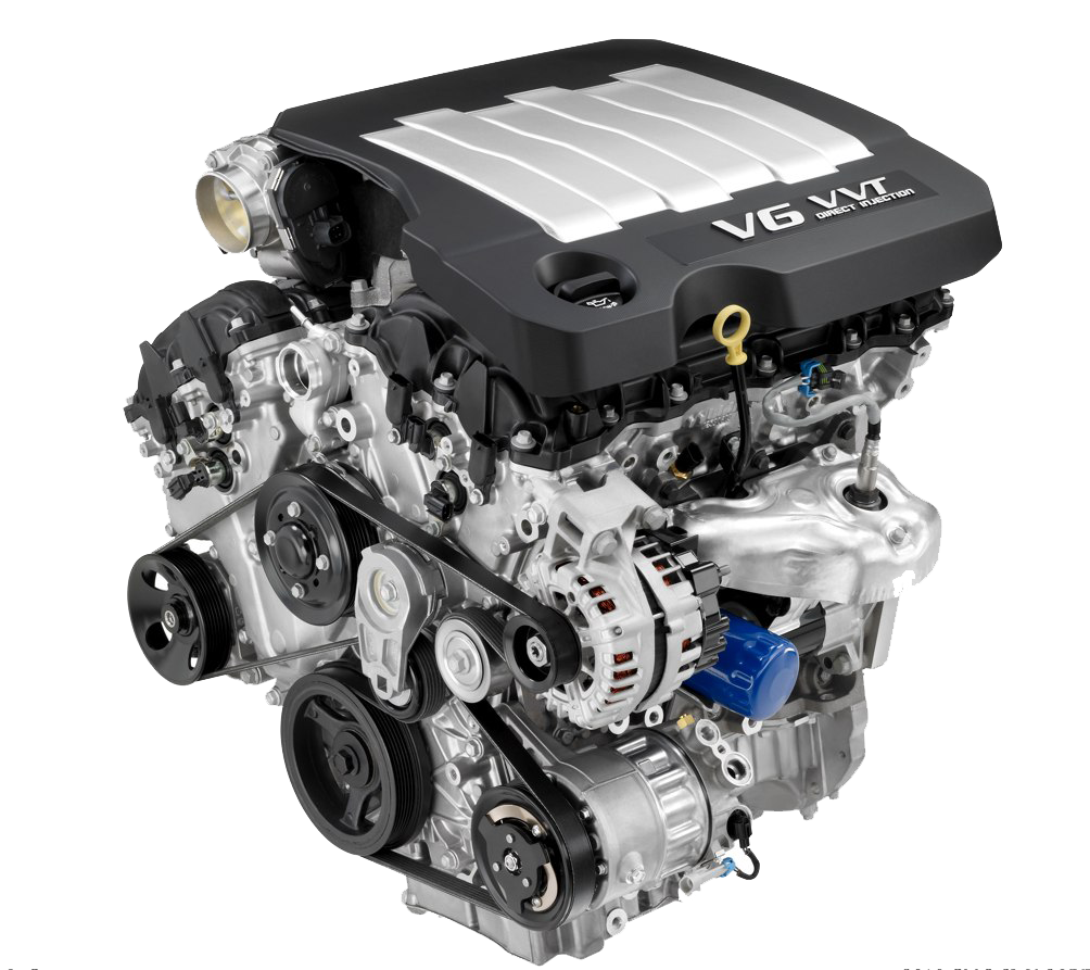 Jeep V6 Engine With Silver Cover And Exposed Accessory Belts PNG Photo