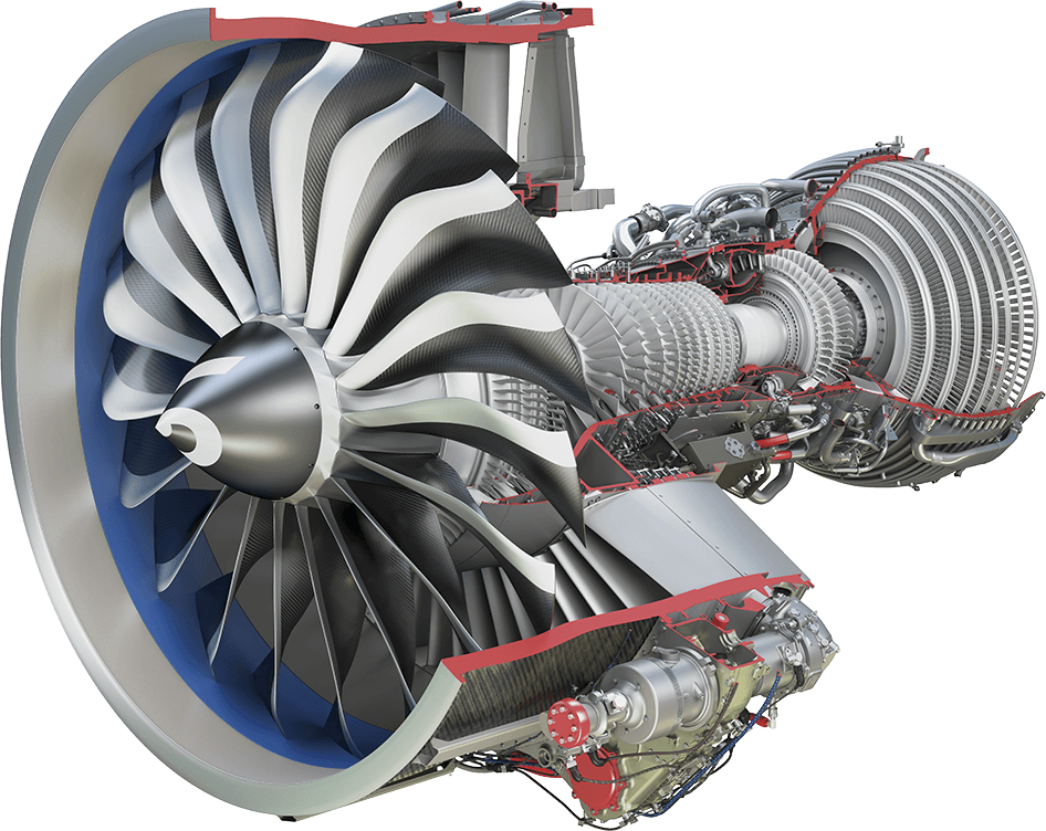 Large Jet Turbine Engine Cutaway Showing Compressor Blades PNG Illustration