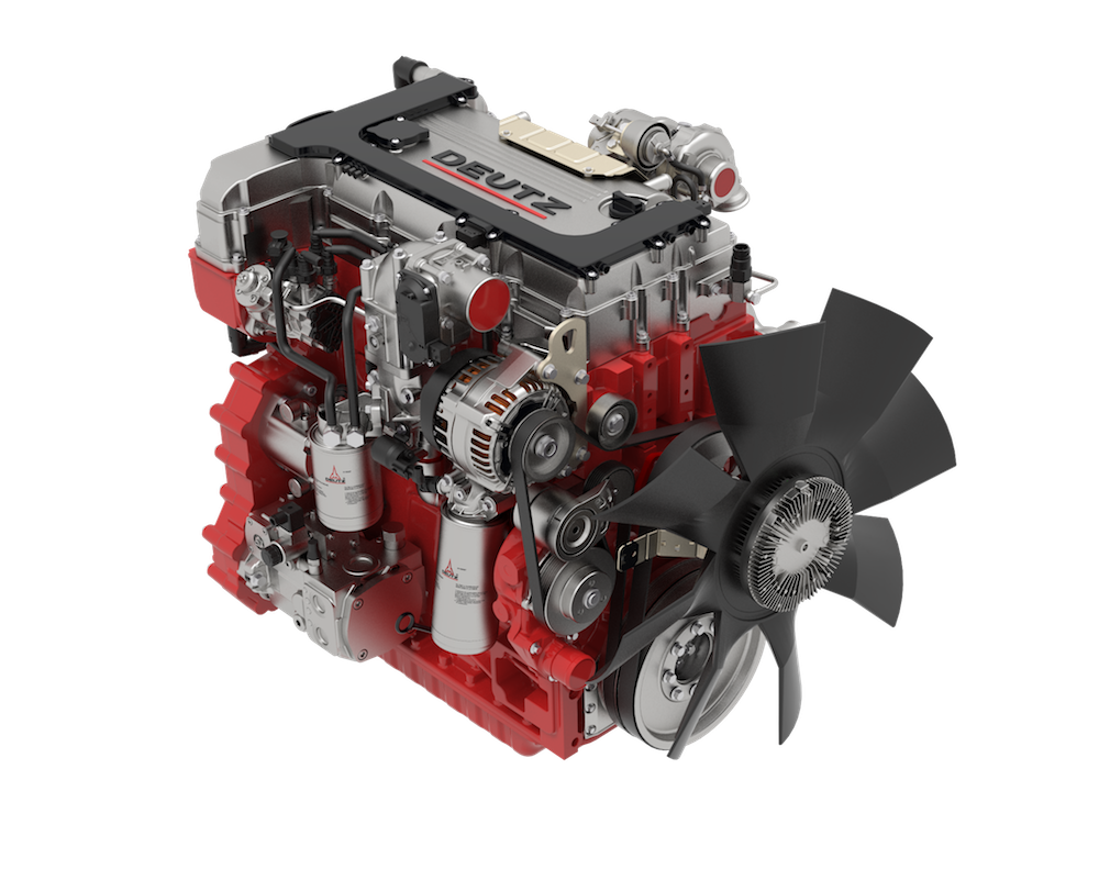 Red and Silver Diesel Engine with Turbocharger