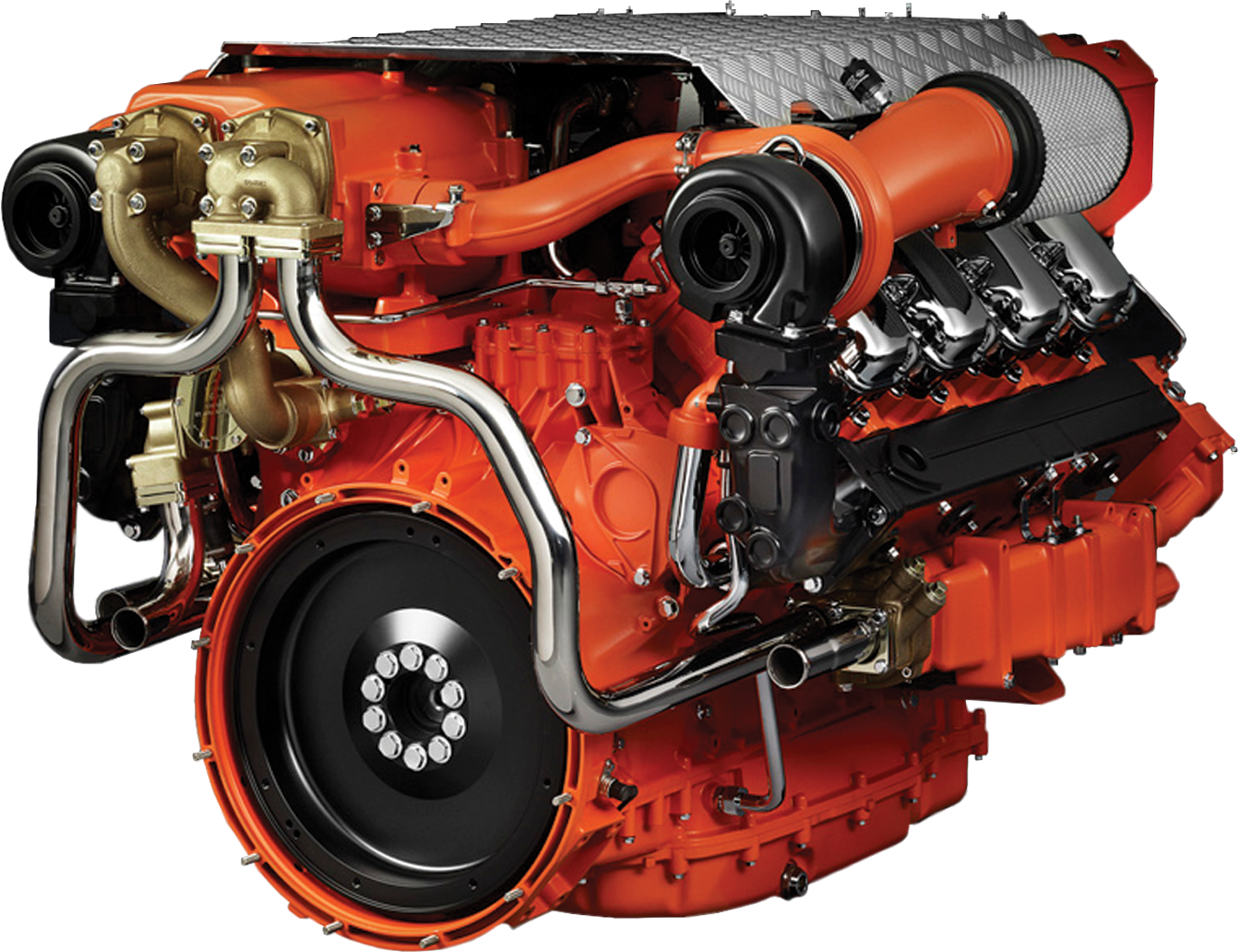 Orange Diesel Engine with Turbocharger
