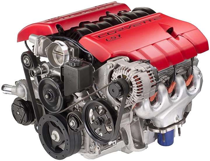 Red V8 Performance Engine With Exposed Belts And Pulleys PNG Illustration