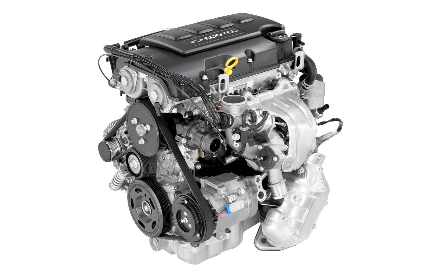 Silver Compact Automotive Engine With Alternator And Belt System PNG Image