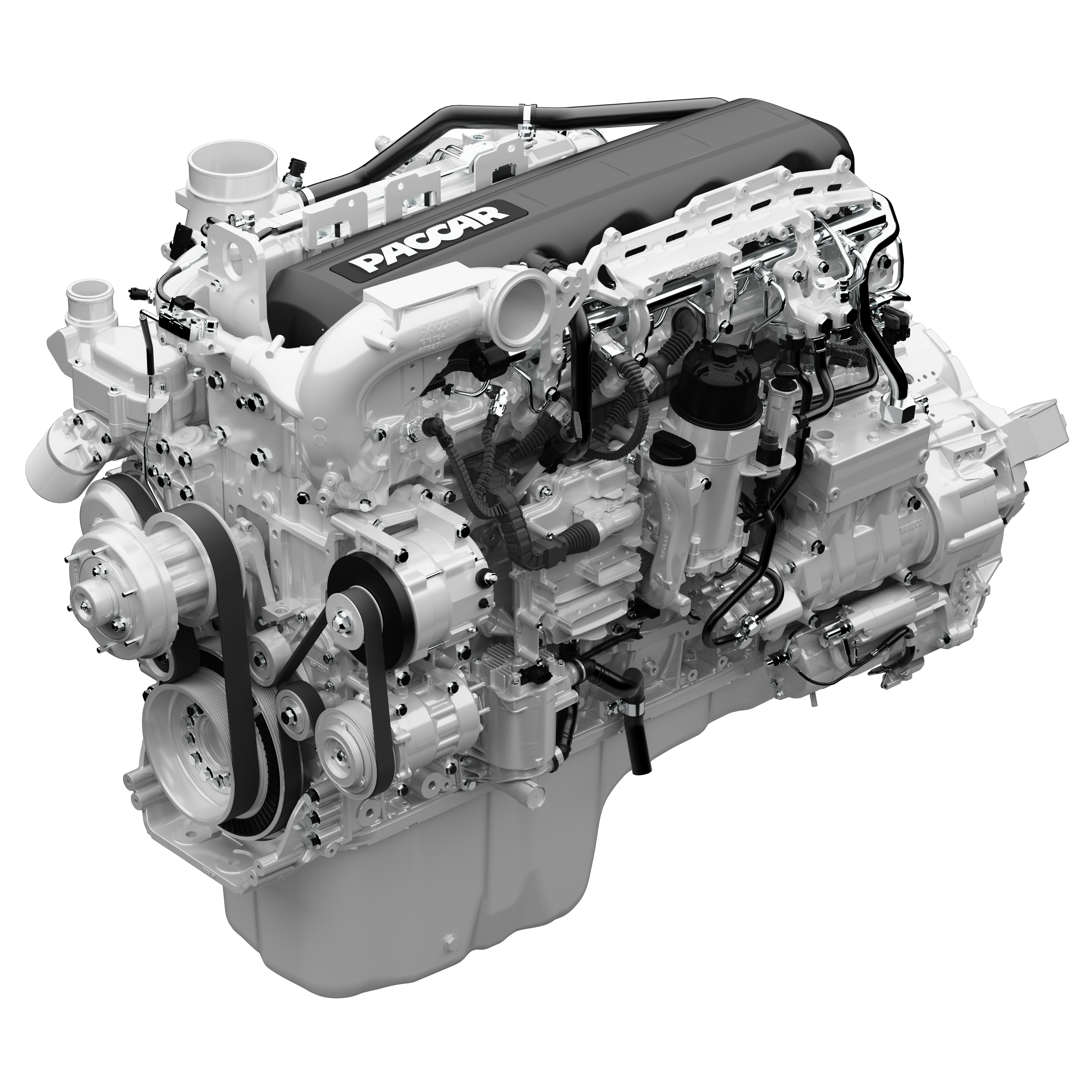 Silver Diesel Engine Assembly With Intake And Fuel Injection Components PNG Photo