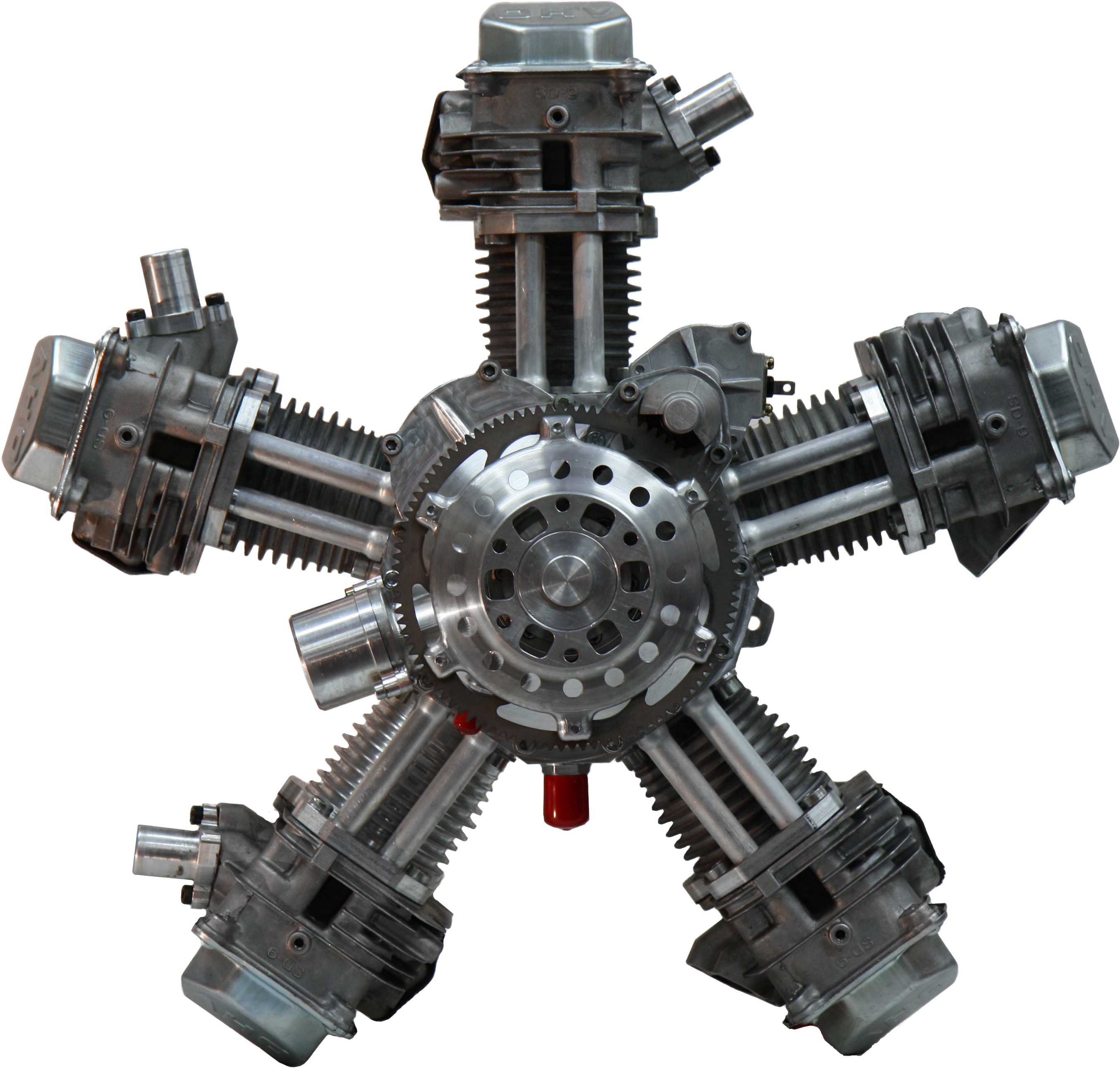 Silver Radial Aircraft Piston Engine With Multiple Cylinders PNG Graphic