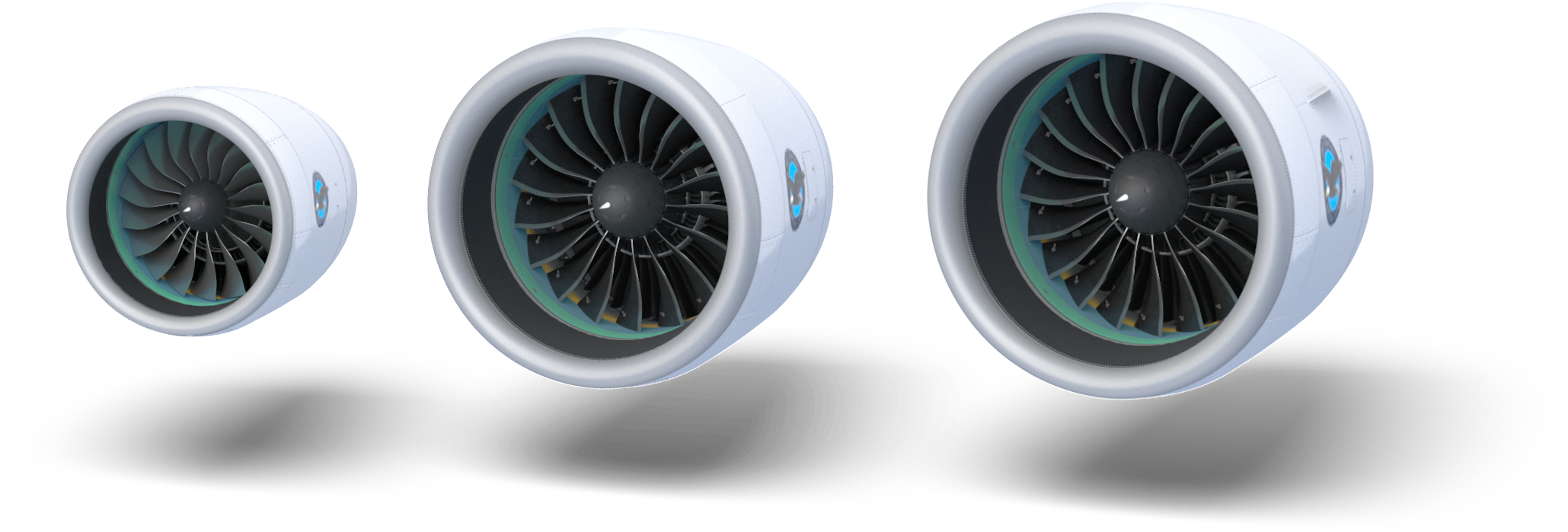 Three Graduated Jet Engine Fans, White Nacelles